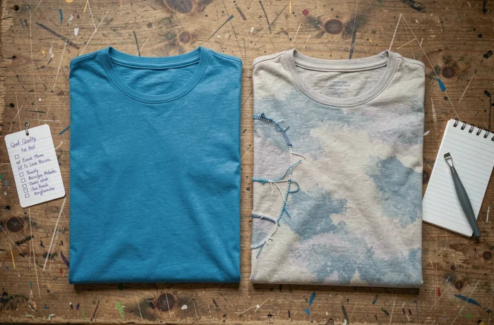 Comparaison de la qualité de fabrication de deux vêtements de marque avec défauts de couture visibles