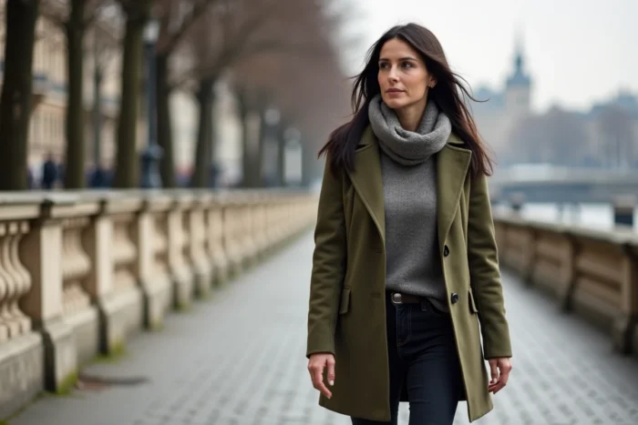 Femme journaliste marchant sur un quai parisien en automne, portrait éditorial illustrant la vie personnelle de Margot Haddad